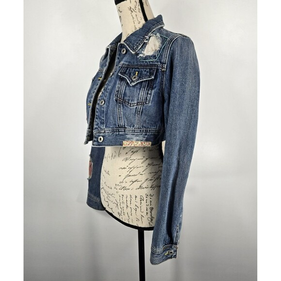 Miss Me Women's Size Medium Cropped Silverlake Denim Jacket Patchwork - Picture 5 of 11